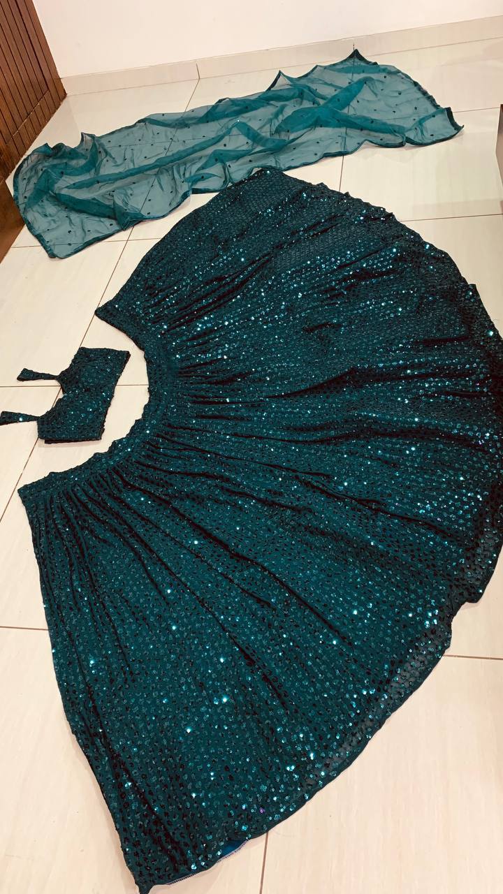 Rama Green Color Heavy Sequence Work Designer Pary Wear Lehenga Choli