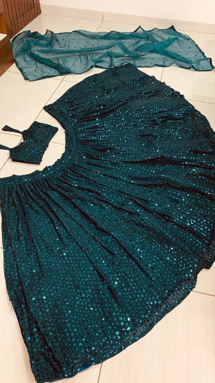 Rama Green Color Heavy Sequence Work Designer Pary Wear Lehenga Choli