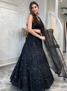 Black Color Heavy Sequence Work Designer Wedding Wear Lehenga Choli
