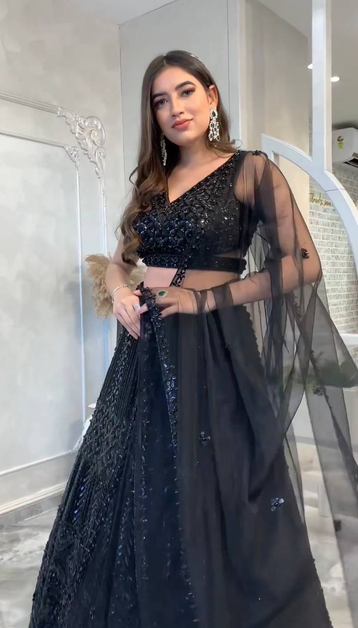 Black Color Heavy Sequence Work Designer Wedding Wear Lehenga Choli