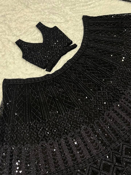 Black Color Heavy Sequence Work Designer Wedding Wear Lehenga Choli