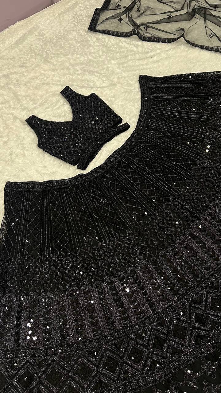Black Color Heavy Sequence Work Designer Wedding Wear Lehenga Choli