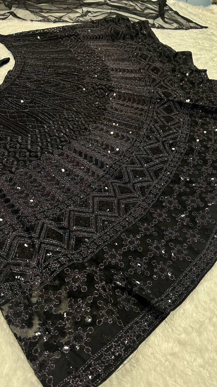 Black Color Heavy Sequence Work Designer Wedding Wear Lehenga Choli