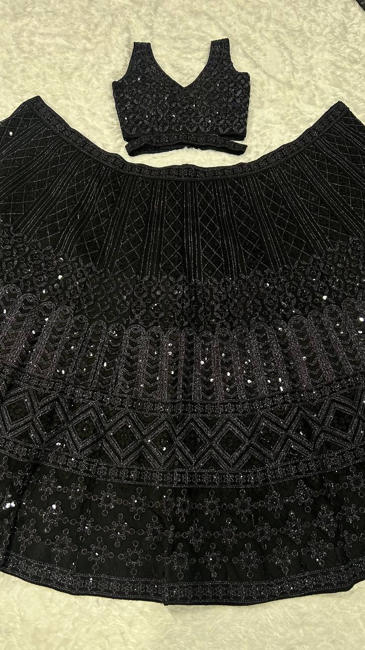Black Color Heavy Sequence Work Designer Wedding Wear Lehenga Choli