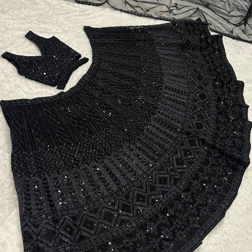 Black Color Heavy Sequence Work Designer Wedding Wear Lehenga Choli