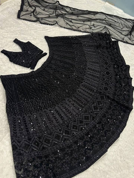 Black Color Heavy Sequence Work Designer Wedding Wear Lehenga Choli