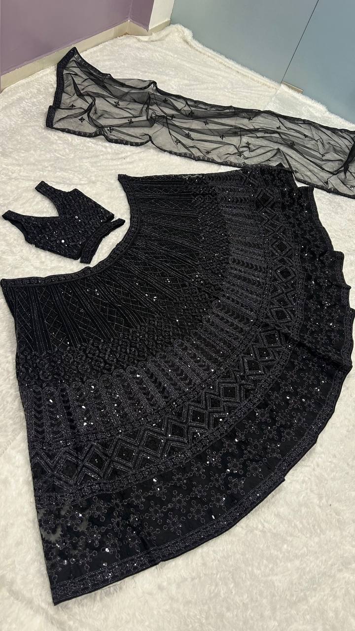 Black Color Heavy Sequence Work Designer Wedding Wear Lehenga Choli