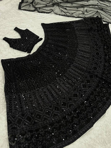 Black Color Heavy Sequence Work Designer Wedding Wear Lehenga Choli