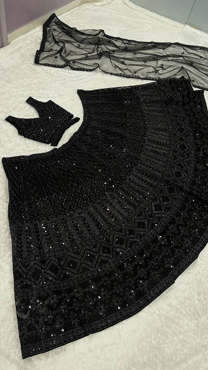 Black Color Heavy Sequence Work Designer Wedding Wear Lehenga Choli