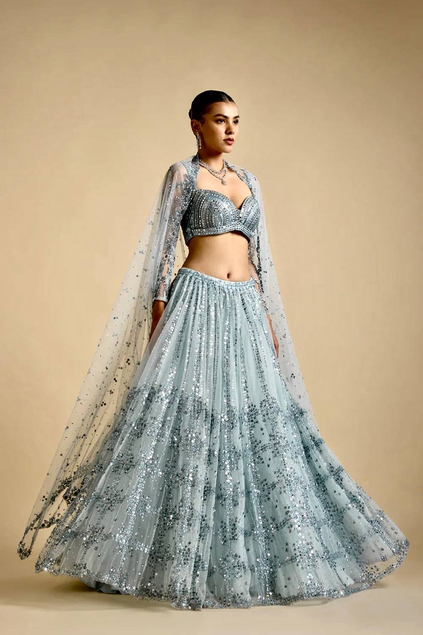 Gray Color Heavy Sequence Work Designer Lehenga Choli
