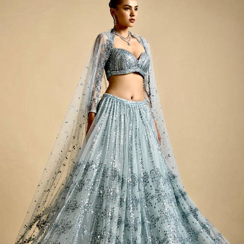 Gray Color Heavy Sequence Work Designer Lehenga Choli