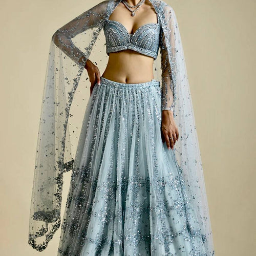 Gray Color Heavy Sequence Work Designer Lehenga Choli