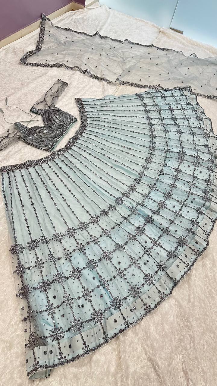 Gray Color Heavy Sequence Work Designer Lehenga Choli