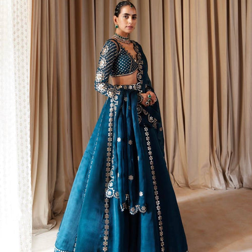 Blue Color Heavy Sequence Work Designer Party Wear Lehenga Choli