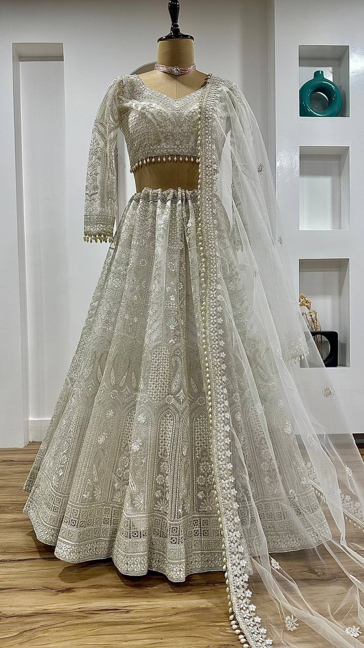 Off White Color Heay Thread With Sequence Work Designer Lehenga Choli