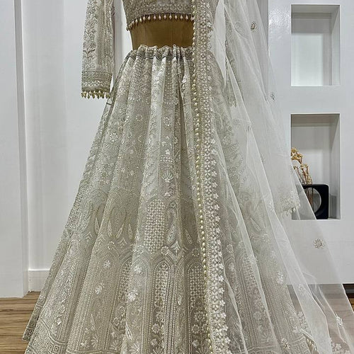 Off White Color Heay Thread With Sequence Work Designer Lehenga Choli