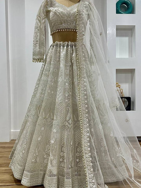 Off White Color Heay Thread With Sequence Work Designer Lehenga Choli