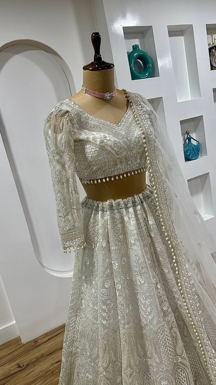 Off White Color Heay Thread With Sequence Work Designer Lehenga Choli