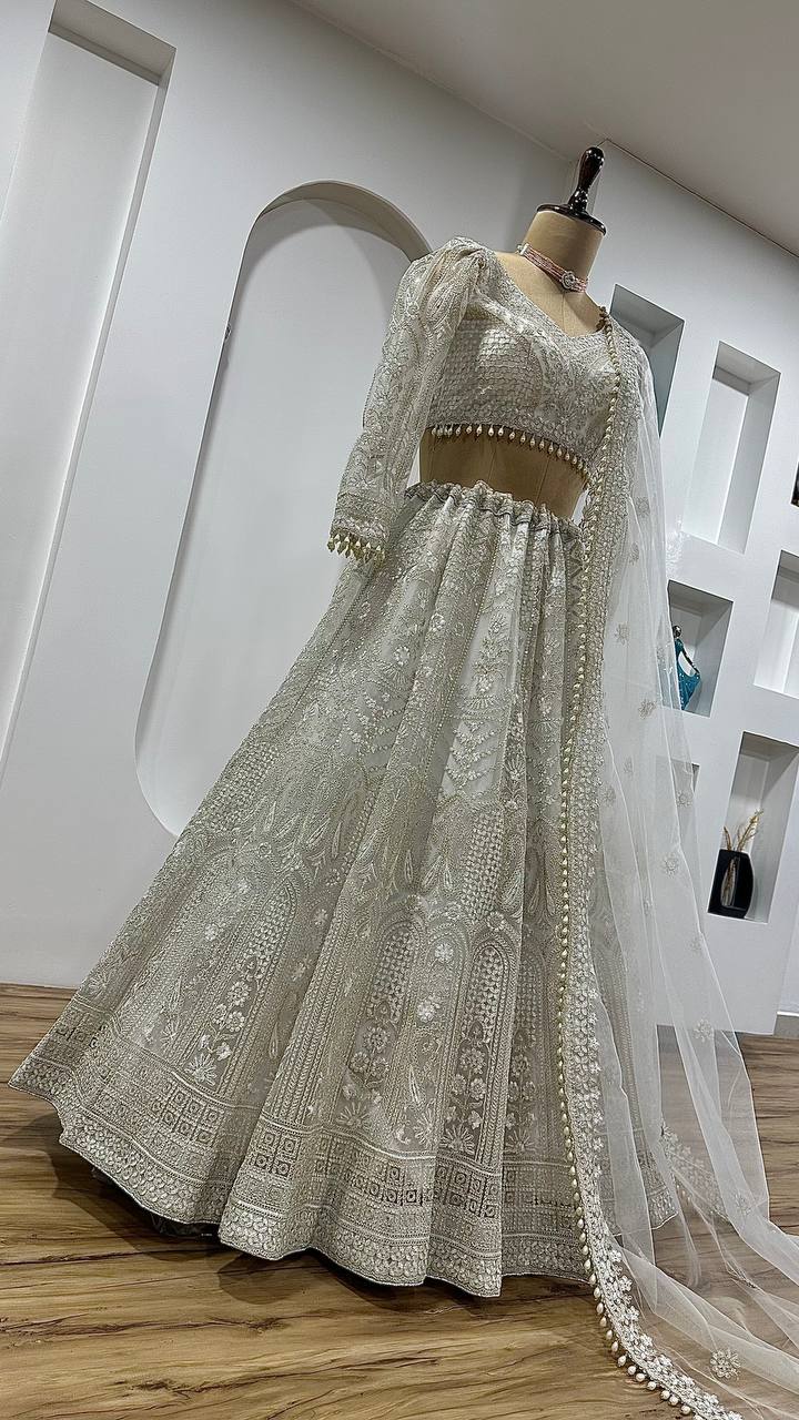 Off White Color Heay Thread With Sequence Work Designer Lehenga Choli