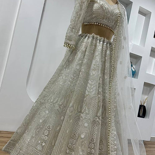 Off White Color Heay Thread With Sequence Work Designer Lehenga Choli