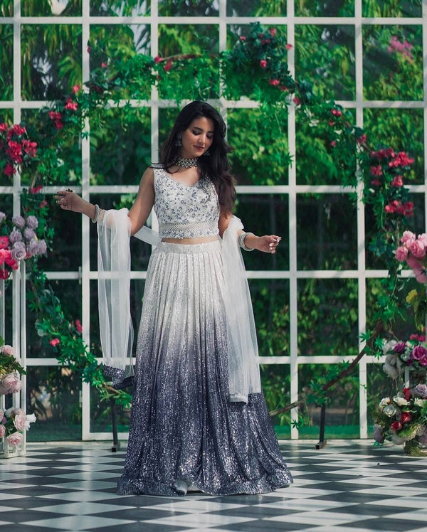 Gray Color Heavy Sequence Work  Designer Lehenga Choli