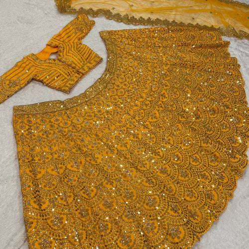 Yellow Color Heavy Sequence Work  Designer Haldi Lehenga Choli