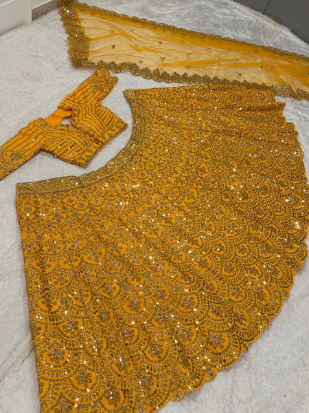 Yellow Color Heavy Sequence Work  Designer Haldi Lehenga Choli