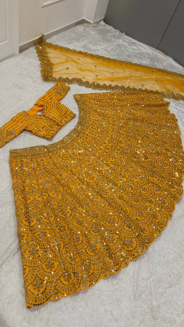 Yellow Color Heavy Sequence Work  Designer Haldi Lehenga Choli