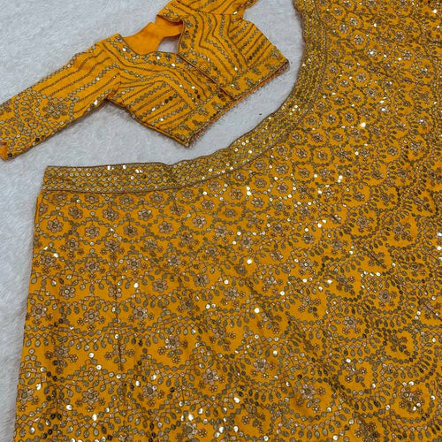 Yellow Color Heavy Sequence Work  Designer Haldi Lehenga Choli