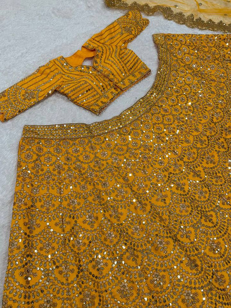 Yellow Color Heavy Sequence Work  Designer Haldi Lehenga Choli
