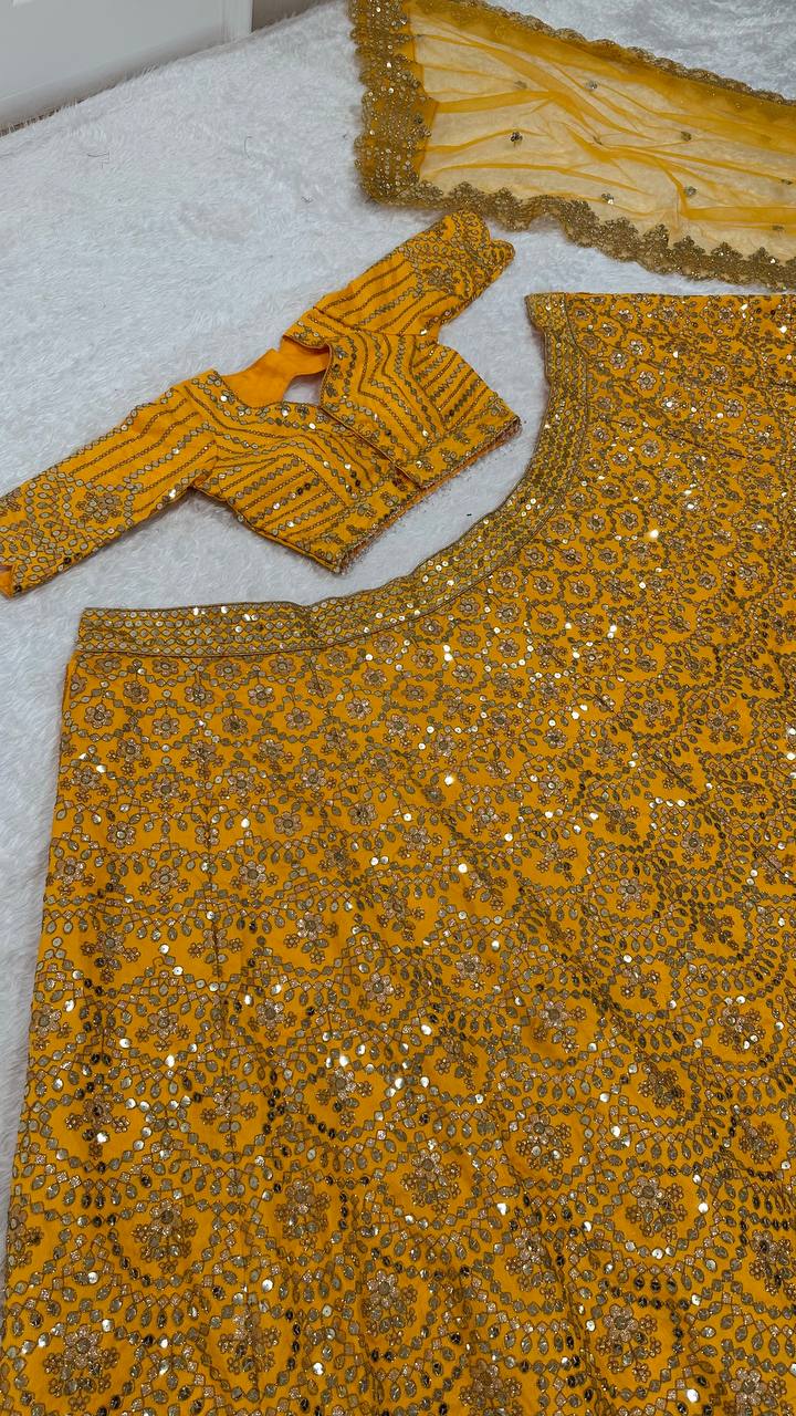 Yellow Color Heavy Sequence Work  Designer Haldi Lehenga Choli