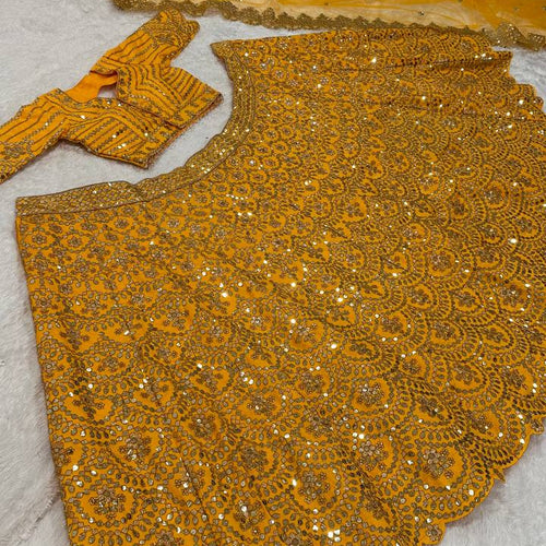 Yellow Color Heavy Sequence Work  Designer Haldi Lehenga Choli