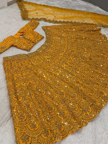 Yellow Color Heavy Sequence Work  Designer Haldi Lehenga Choli