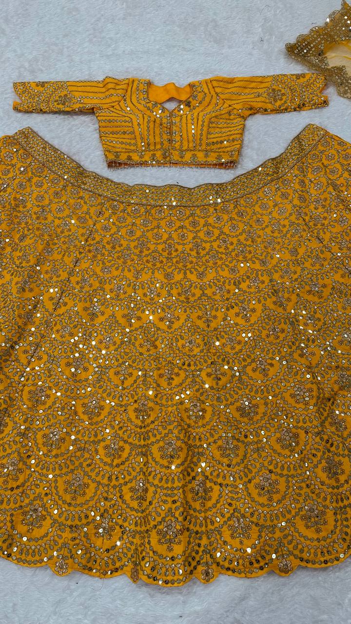 Yellow Color Heavy Sequence Work  Designer Haldi Lehenga Choli
