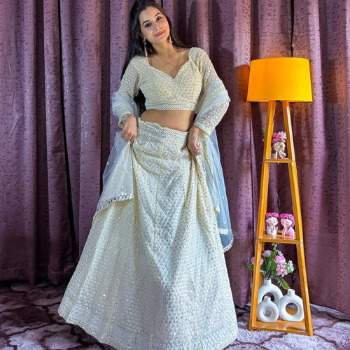 White Color Heavy Sequence With Thread Work Designer Lehenga Choli