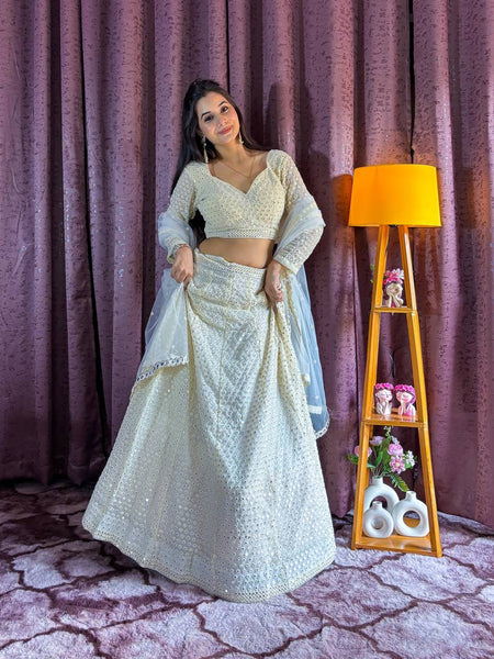 White Color Heavy Sequence With Thread Work Designer Lehenga Choli