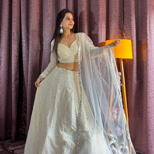 White Color Heavy Sequence With Thread Work Designer Lehenga Choli
