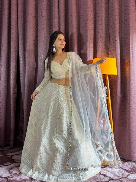 White Color Heavy Sequence With Thread Work Designer Lehenga Choli