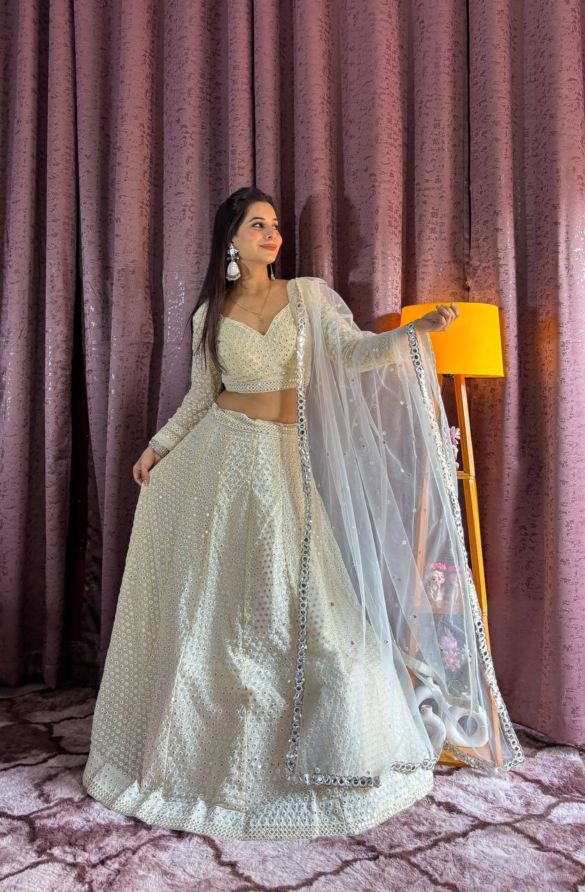 White Color Heavy Sequence With Thread Work Designer Lehenga Choli