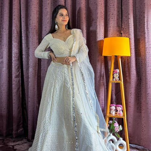 White Color Heavy Sequence With Thread Work Designer Lehenga Choli
