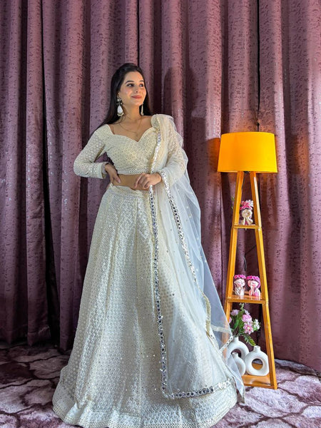 White Color Heavy Sequence With Thread Work Designer Lehenga Choli