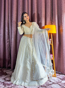 White Color Heavy Sequence With Thread Work Designer Lehenga Choli