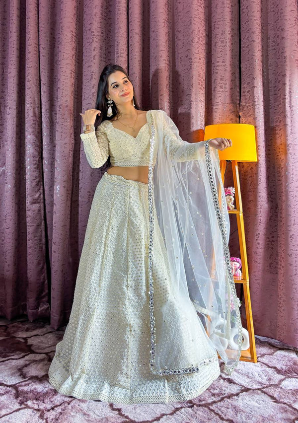 White Color Heavy Sequence With Thread Work Designer Lehenga Choli