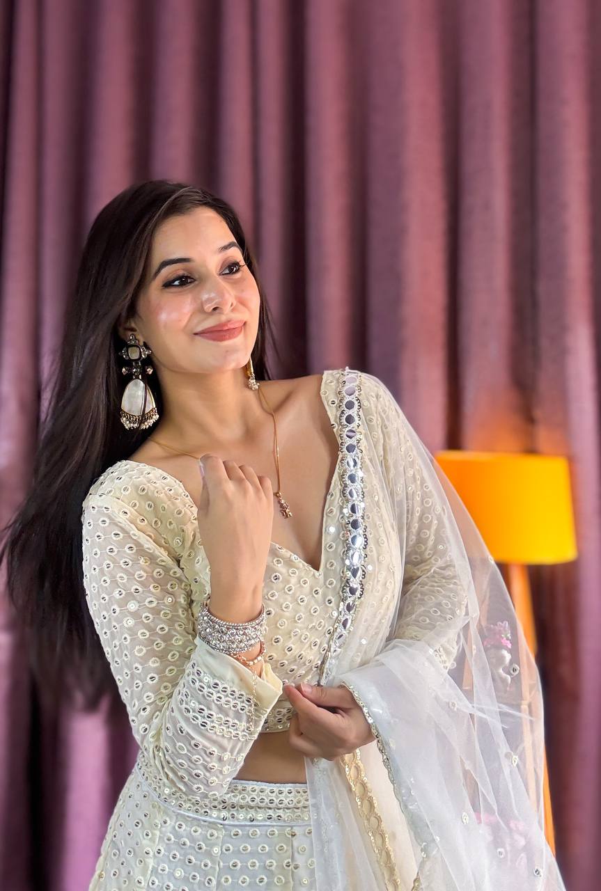 White Color Heavy Sequence With Thread Work Designer Lehenga Choli