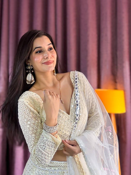 White Color Heavy Sequence With Thread Work Designer Lehenga Choli