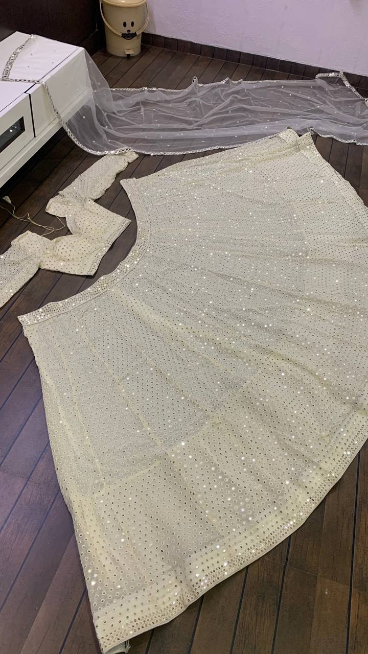 White Color Heavy Sequence With Thread Work Designer Lehenga Choli