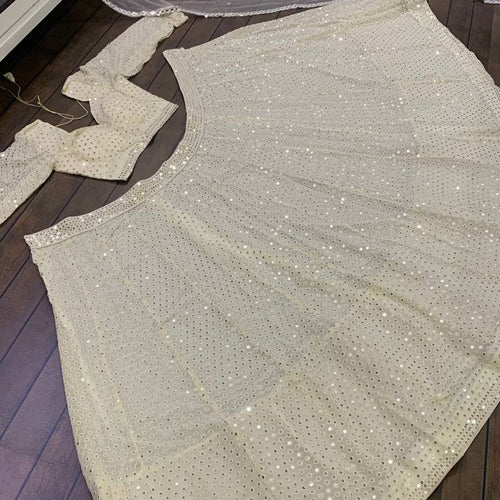 White Color Heavy Sequence With Thread Work Designer Lehenga Choli