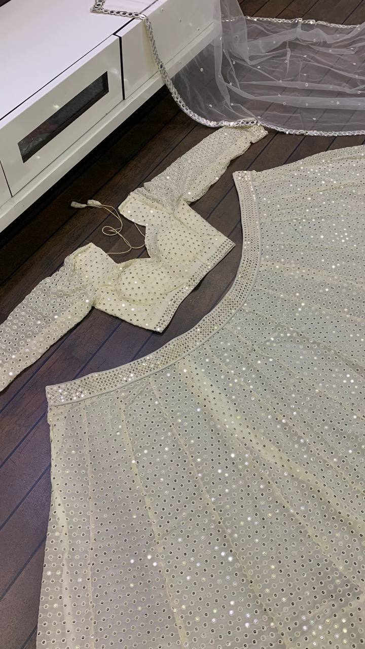 White Color Heavy Sequence With Thread Work Designer Lehenga Choli