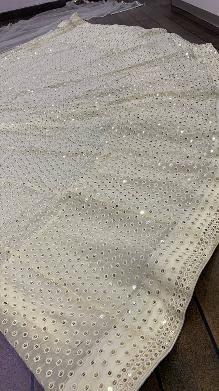 White Color Heavy Sequence With Thread Work Designer Lehenga Choli