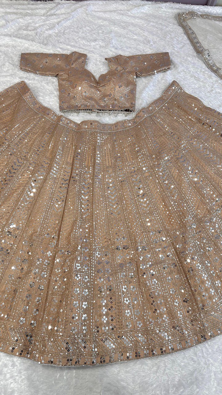 Golden Color Heavy Sequence Work  Designer Lehenga Choli